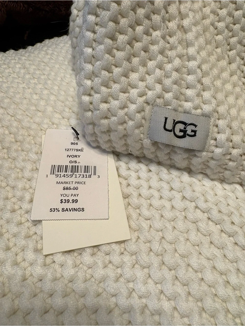 UGG Cream Knit Scarf with Woven Texture